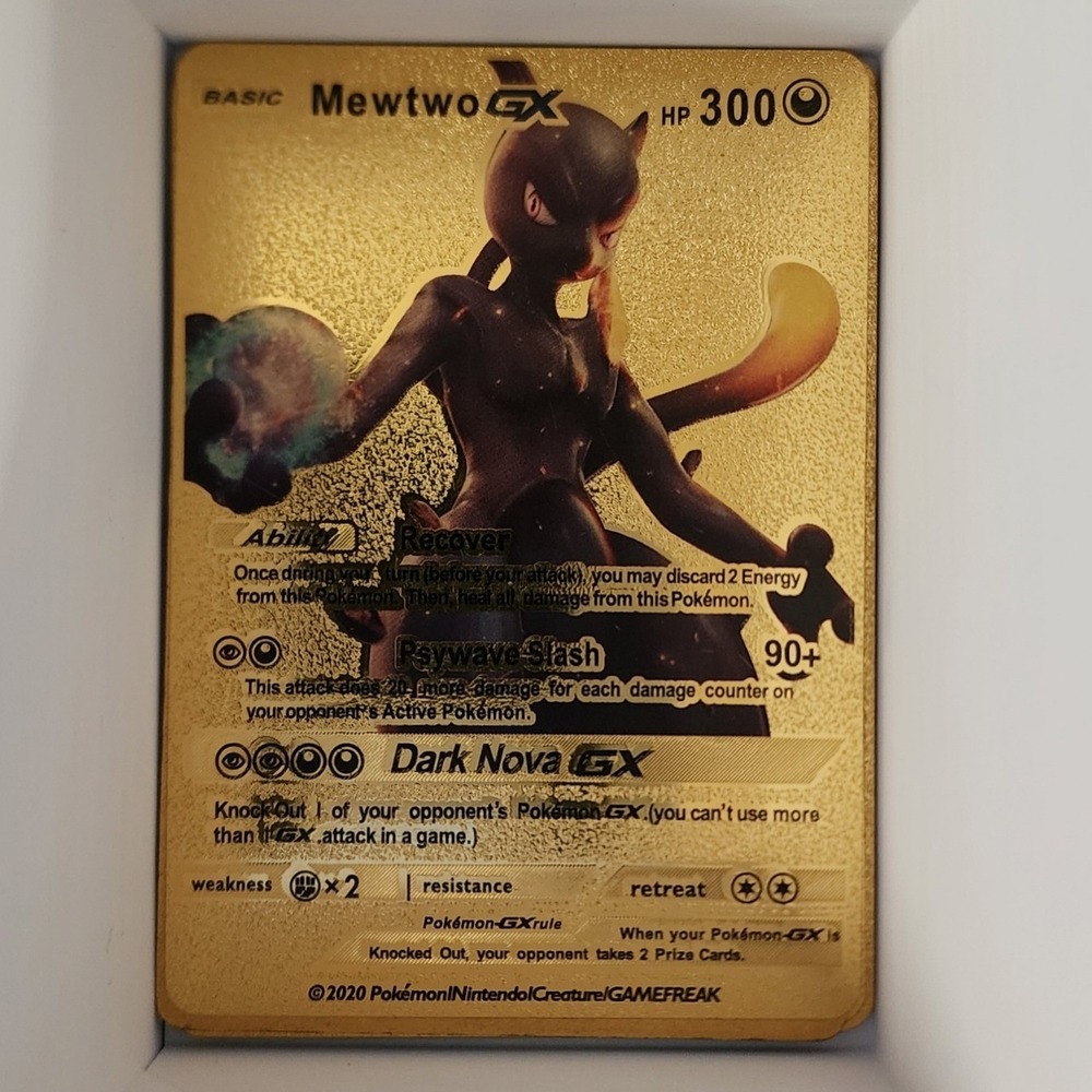 Pokemon Mewtwo GX Gold Metallic Foil Card Custom Item Shiny TCG Fan Art